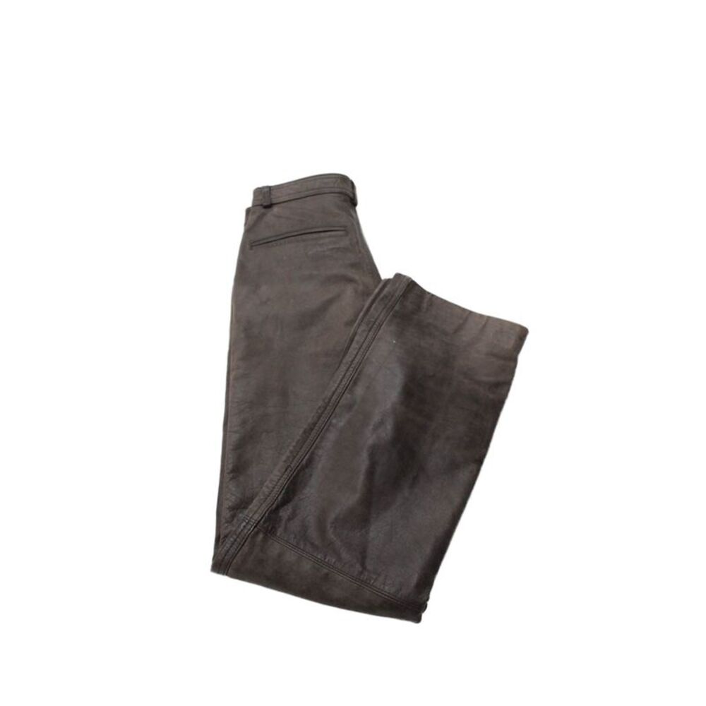 Designer Mens Dress Pants Brown Leather Solid Button Size 26